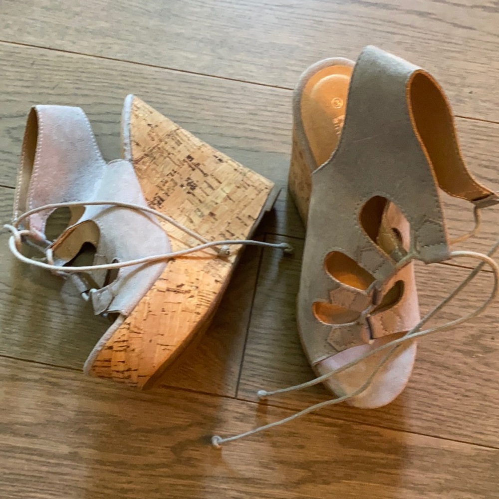 Grey Lace-up Wedges